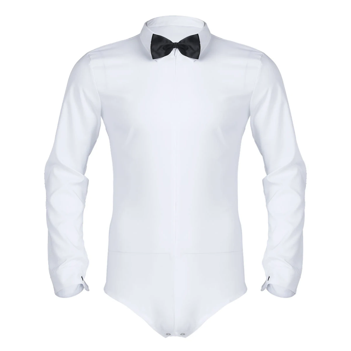 Men Zipper Professional Latin Dance Shirt with Bowtie One-piece Romper Shirt Mens Long Sleeve Stage Ballroom Dance Wear Bodysuit