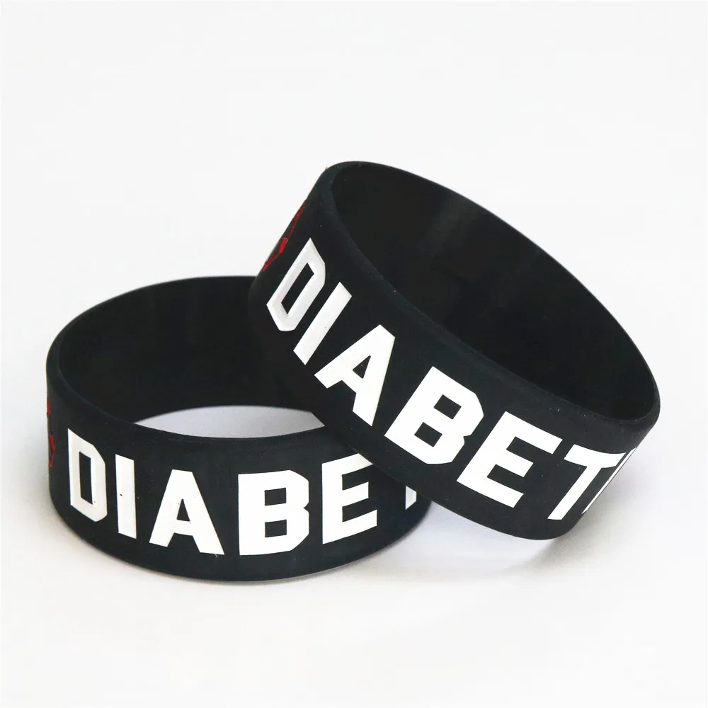 Fashion 25PCS Black Medical Diabetic Silicone Wristbands Wide Armband Nurse Bracelet&Bangles Adult Size Gifts Wholesale SH087