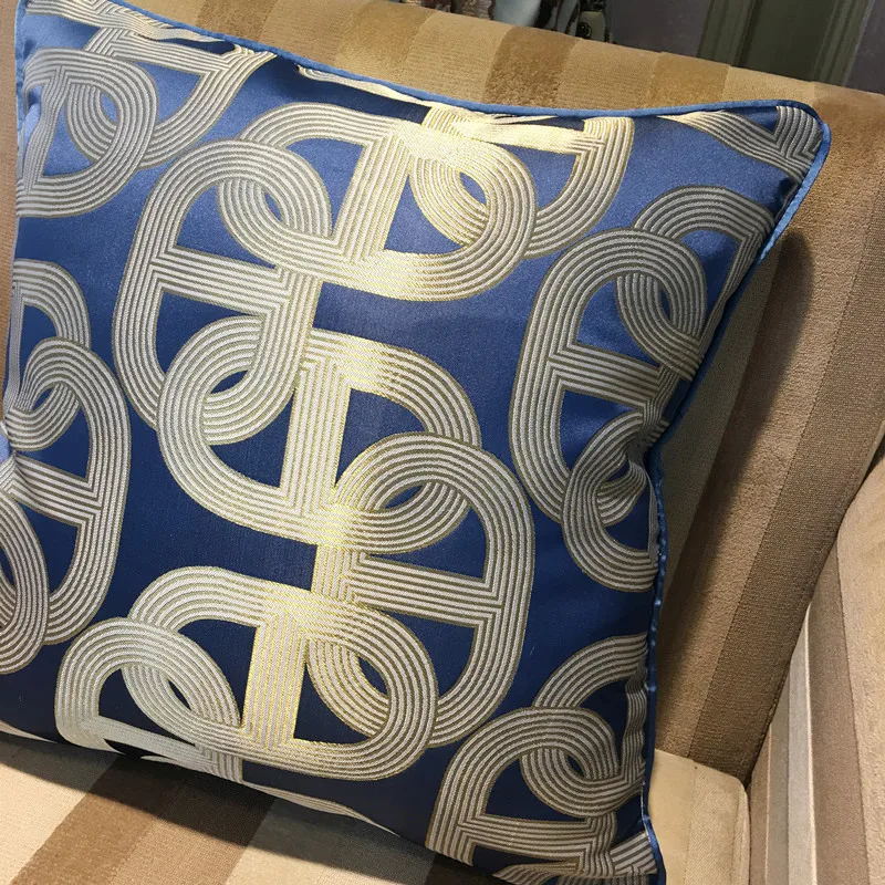 Deluxe Contemporary Geometric Blue Ellipse Sofa Chair Designer Throw Cushion Cover Decorative Square Home Pillow Case 45 x 45cm