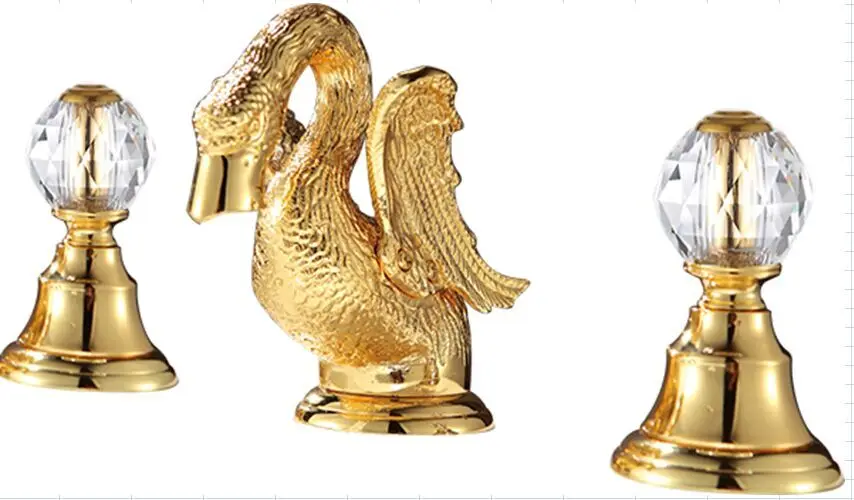 

Free shipping 3 PIECES Widespread gold clour Cute swan sink faucet widespread lavatory sink faucet