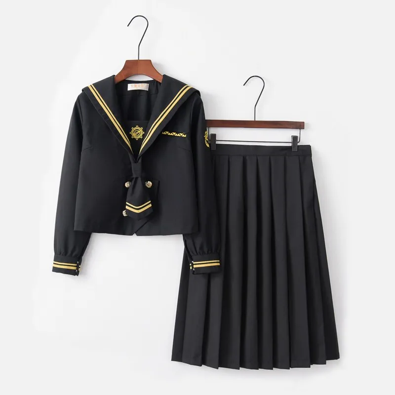 Nova Chegada Revólver Mosqueteiro Uniforme Escolar Preto Japonês Meninas Altos Estudantes Uniformes Mulheres Novidade Marinheiro Ternos Uniformes