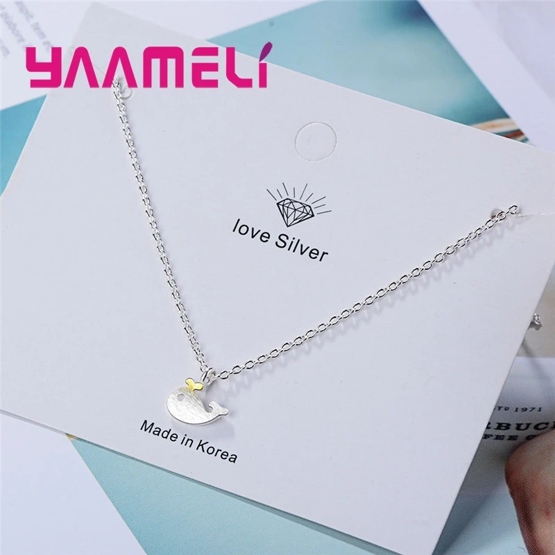 New Fashion 925 Sterling Silver Color Brushed Handmade Gold Horn Litter Whale Charm Bracelet For Women Cute Animal Jewelry