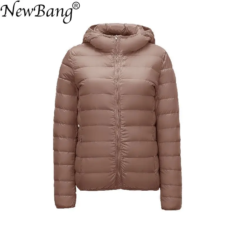 NewBang marka damska dół kurtki 90% Ultra Light kaczka w dół kobiety lekkie płaszcz z kapturem kobiet wiatrówka Parka Plus płaszcze