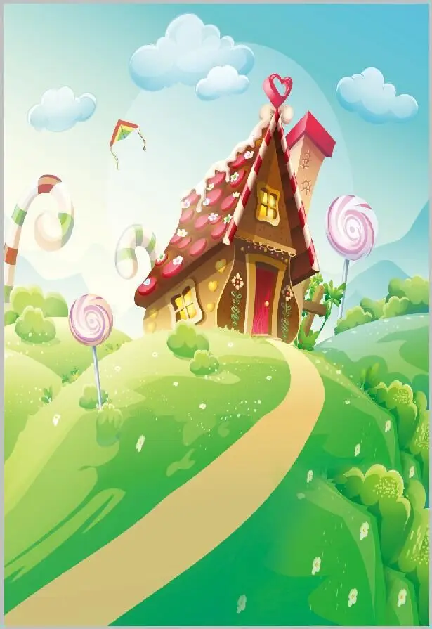 5x7FT Clouds Sky Candy Land Ice Cream Chocolate Cottage House Garden Custom Photo Studio Backdrop Background Vinyl 220cm x 150cm