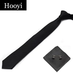 HOOYI 2019 new solid stripe men's skinny neck tie set Hanky cufflinks Pocket square handkerchief