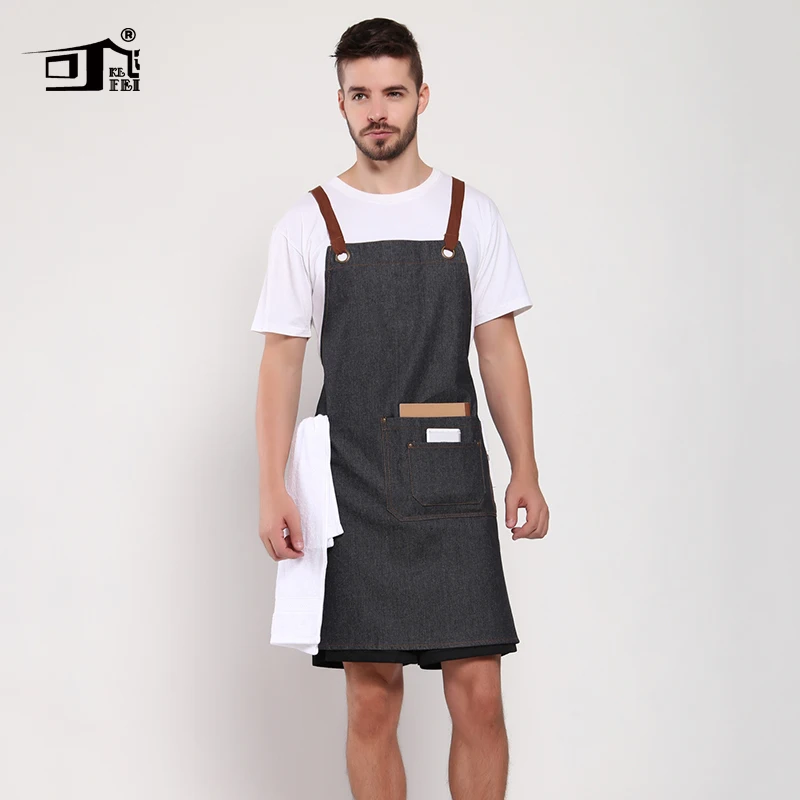 Original KEFEI High Quality Gifts Unisex Denim Apron Kitchen Work Apron Sink Cooking Aprons Men Coffee Shop Aprons