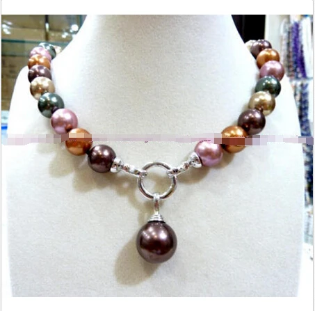 

Free shipping 12MM 18 "LONG, MULTI COLOR the SEA the SHELL the PEARL NECKLACE Pendant SD088