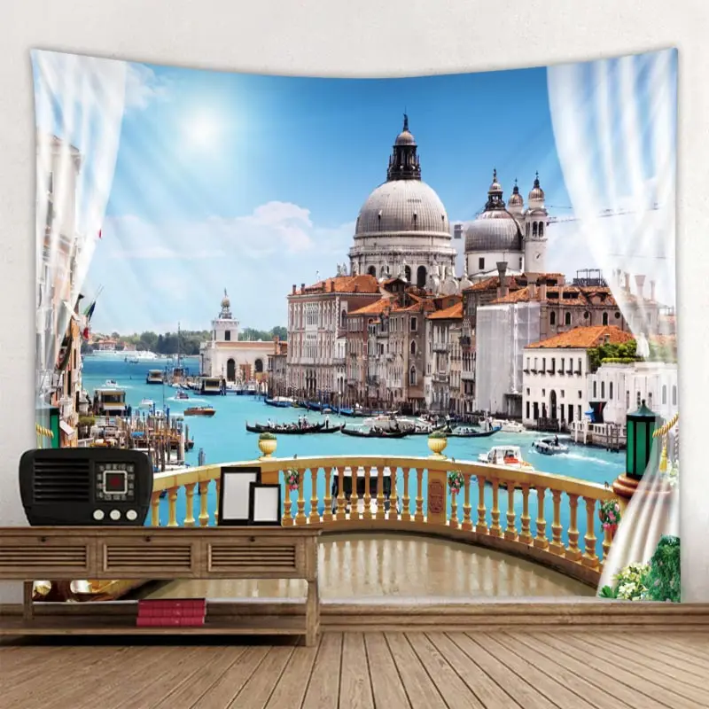 Castle Scenery  Bohemia Wall Hanging Tapestries Boho Tapestry Wall Carpet Photographic Background Cloth Living Room Blanket