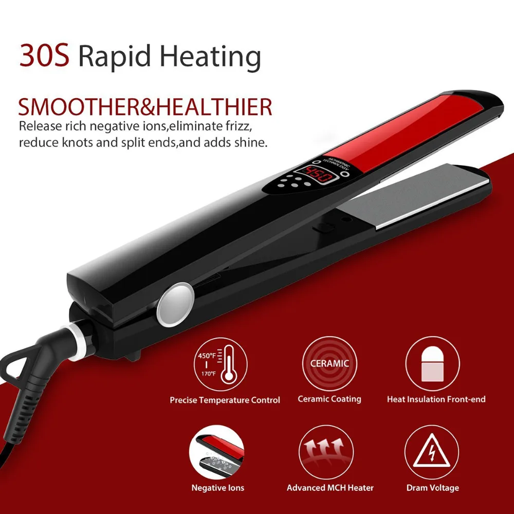 Hair Straightener 470℉ Titanium Plate Hair Flat Iron 240℃ High Temperature Professional Salon Hair Styling Tools Dual Voltage