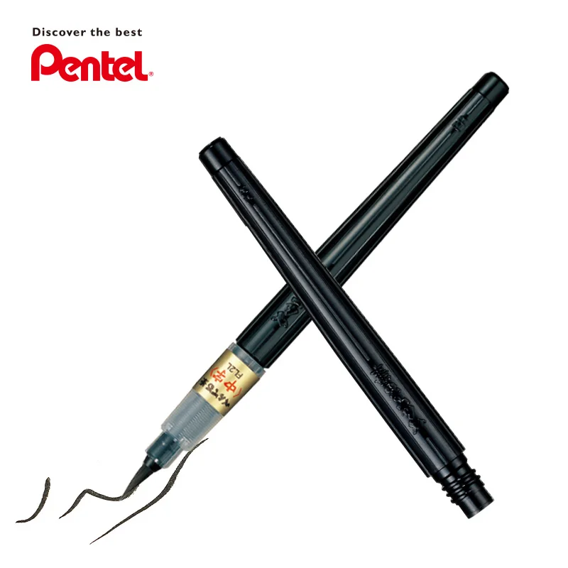 1 Chiếc Pentel Fude Bút Thêm Mịn Dài Trung Bình, đậm Di Động Lọ Màu Nước Thư Pháp Chổi Vẽ Tranh Viết