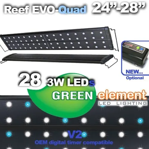 Green Element EVO Quad 24"-28" LED Aquarium Light Fixture - Reef Capable 28x3W image 2