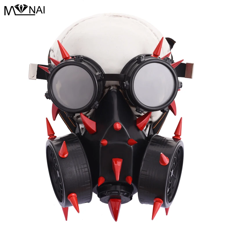 Steampunk Burning Man Spike Mask Costume Red Rivets Goggles Retro Vintage Cosplay Glasses Masks Accessories Goth