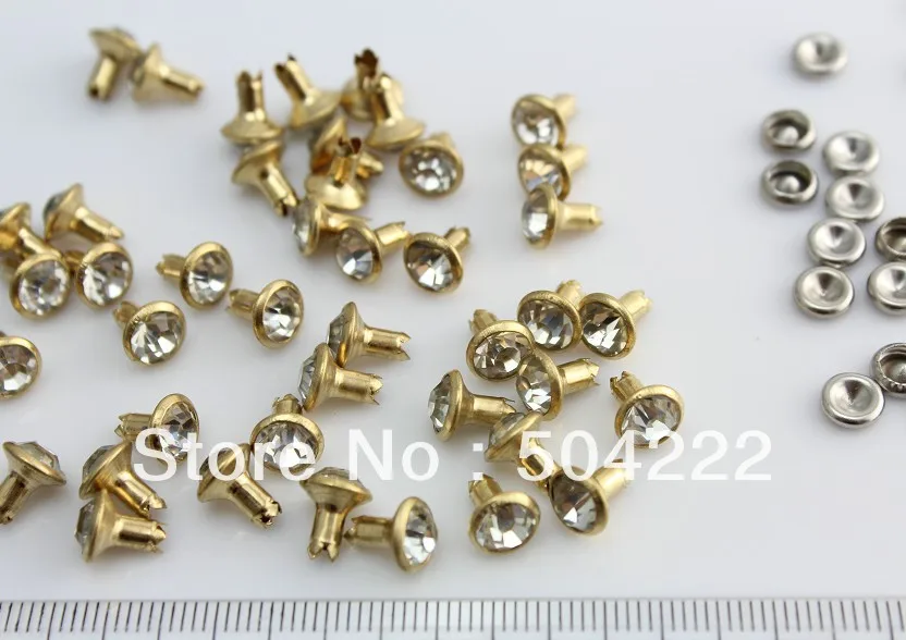 200 sets of 7mm Rhinestone Crystal with gold tone brass frame Rapid Rivet Stud chic gorgeous-JS0077