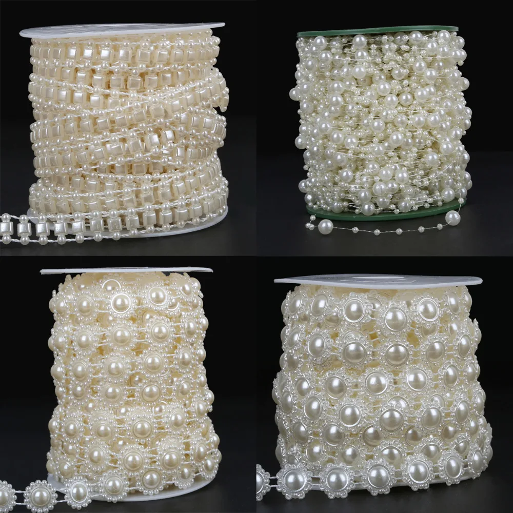 Multi-Size 2-10 Meters/Lot Craft Square Imitation Pearl Beads Cotton Line Chain For DIY Wedding Party Decoration Jewelry Making