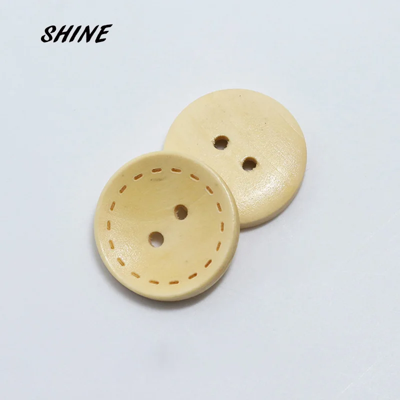SHINE Wooden Sewing Buttons Scrapbooking Round Natural Two Holes Circle Pattern 15\\20\\25mm Dia. 50PCs Costura Botones Decorate