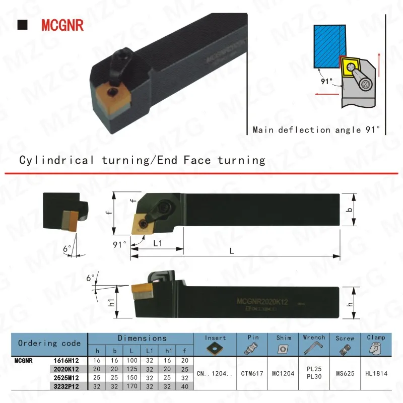 MZG MCGNR 2525M12 20mm 25mm 32mm CNC Lathe Machining Cutter Bar External Turning Tools Holder Boring Metal Cutting Toolholders