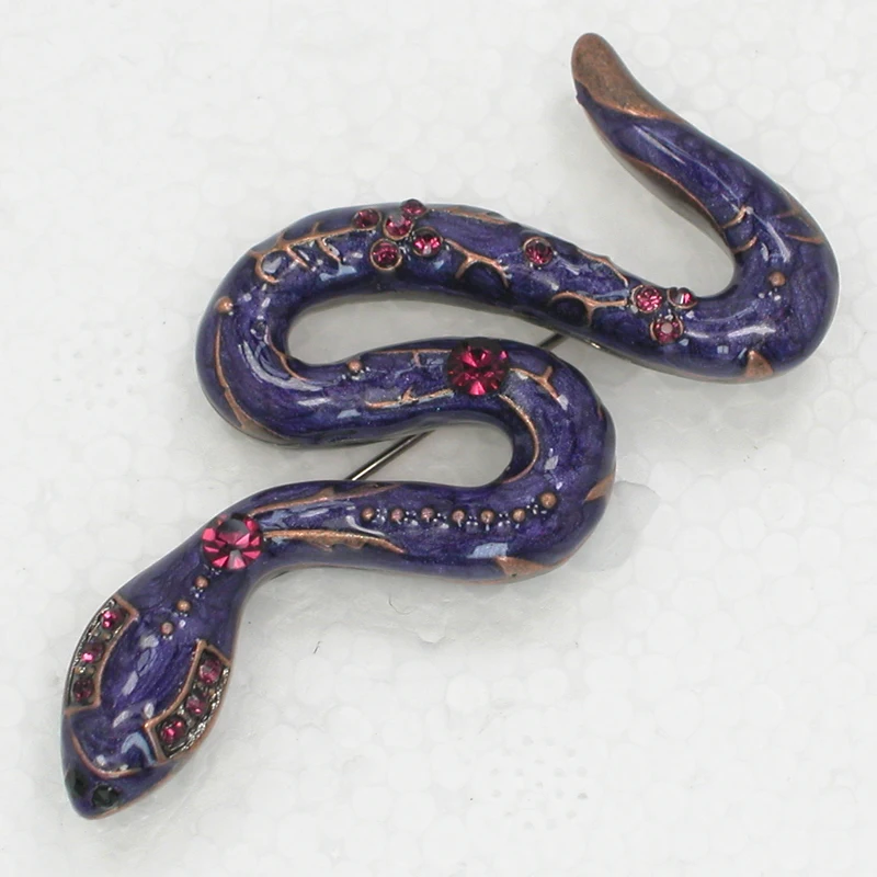 

Antique copper Animal Snake Brooch Purple Rhinestone Enamel Pin brooches C978 D3