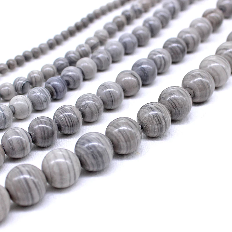 100% Natural Stone Beads Gray Wood Stripes Round Beads 4 6 8 10 12MM DIY Handmade Beads For Jewelry Bracelet Necklace Making