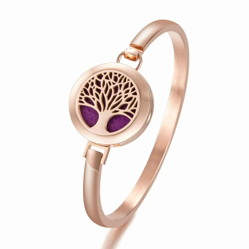

Amazom top selling Rose gold tree of life Bracelets aromatherapy perfume diffuser cuff bangle bracelet