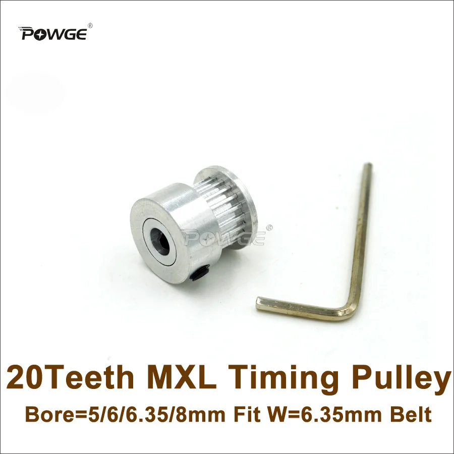 POWGE 20 Teeth MXL Timing Pulley Bore 5/6/6.35/8mm Fit Width 6.35mm MXL Belt 20T 20Teeth MXL Pulley 3D Printer DIY Ultimaker