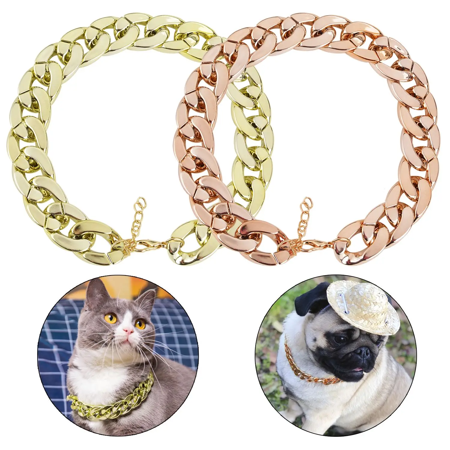 1PC Pet Dog Chain Choke Pet Dog Necklace Collars Thick Gold Chain Plated Plastic Safety Collar Puppy Supplies Pet Dog Accessory