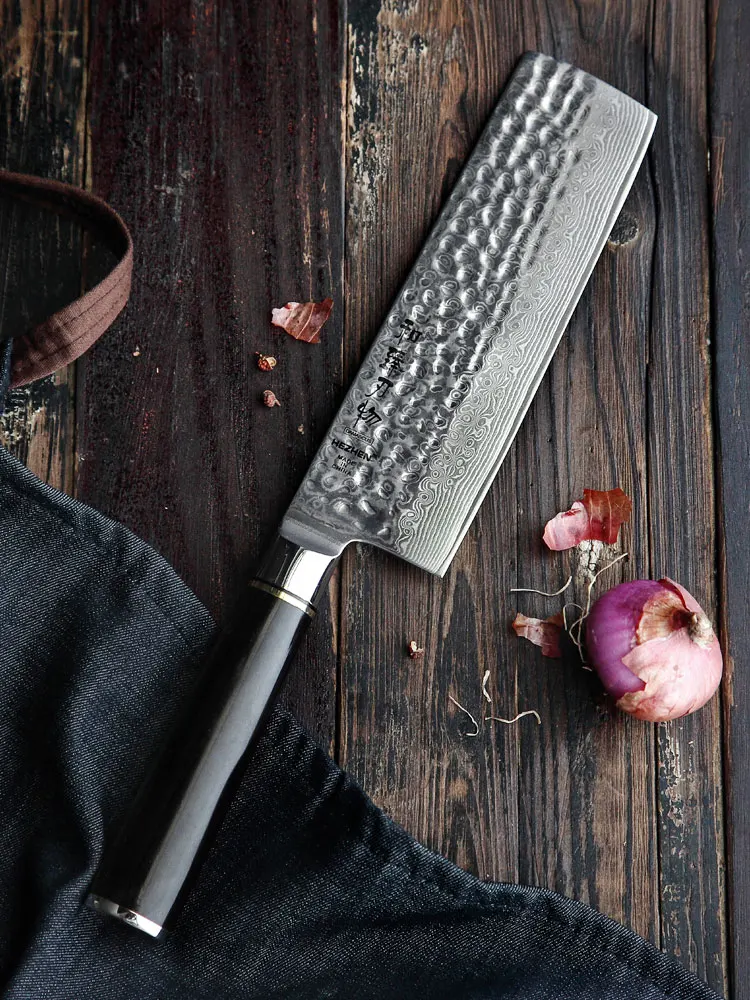 Nóż kuchenny 6.8 ''nóż Nakiri japoński Damascus Steel Butcher tasak do mięsa noże warzywne gotowanie Cutter hebanowy uchwyt — zdjęcie 2