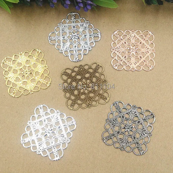 35mm Multi-color Plated Brass Metal Blank Filigree Square Flower Links Wraps Connectors Jewelry Findings Connectors Charms