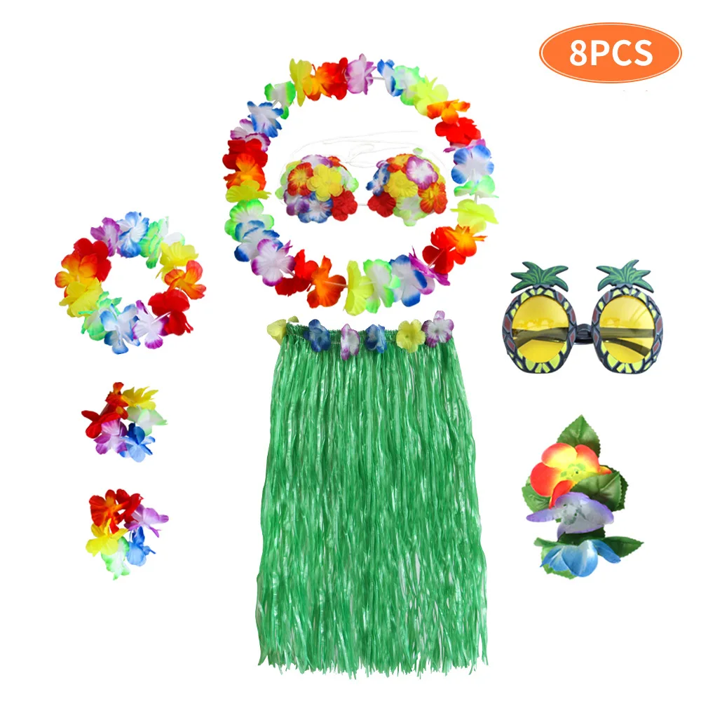 Hot Sale 60cm/80cm 8Pcs Plastic Fibers girls Woman Hawaiian Skirt Grass costume Flower Skirt Hula dance dress Party Hawaii Beach