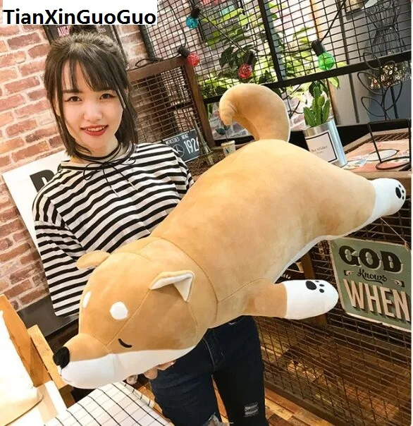 

large 90cm lovely cartoon prone Shiba Inu plush toy soft cotton dog doll sleeping pillow birthday gift s0023