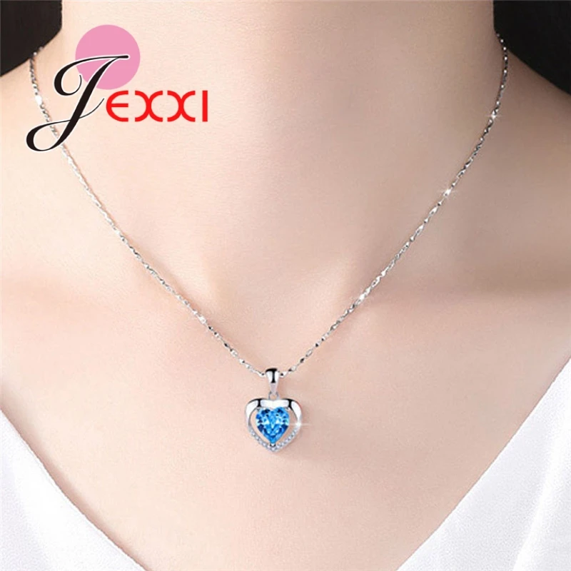 925 Sterling Silver Needle Heart Shape Pendant Necklace Pave Shiny AAA Cubic Zirconia Crystal Wedding Engagement Gift Wholesale