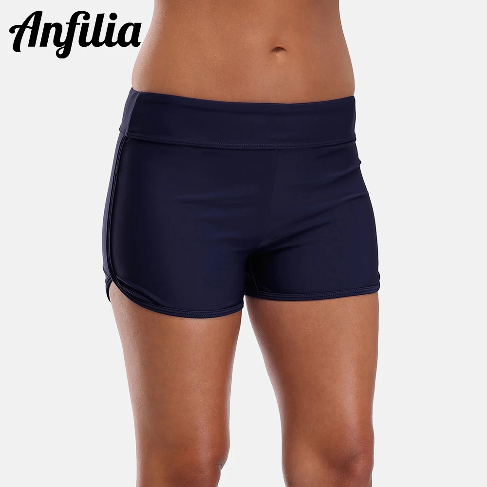 Anfilia Ladies Swimming Shorts Women Solid Color Tankini Bottom Ban Swimwear Briefs Split Sport Swimming Trunks