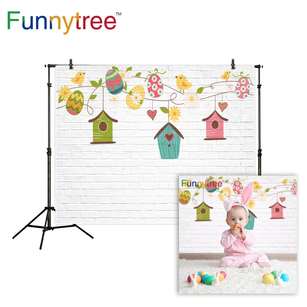 Funnytree background for photo studio Easter egg brick wall bird flower illustration backdrop photography photobooth photo prop