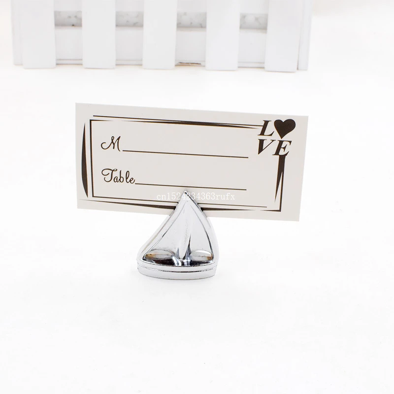 

100pcs Theme Place Card Holders Sail Boat Silver Beach Table Number Cards Clips Picture Name Frame Wedding Supplies