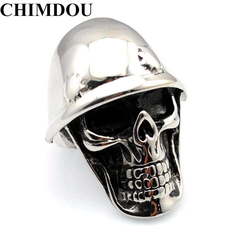 CHIMDOU Stainless Steel Polished Smooth Wearing Hat Skull Ring Punk Party Biker Ring Men Gifts,AR400