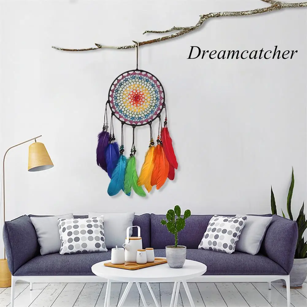 Handmade Ornaments Wind Chimes Rainbow Feather Dream Catchers for Gifts Wedding Home Decorations #BW