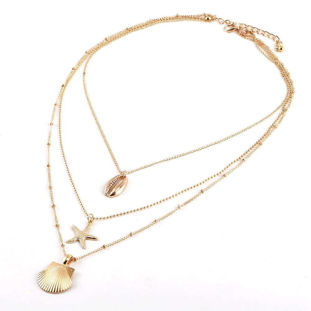 Vintage rozgwiazda wielowarstwowe naszyjniki dla kobiet dziewczyna złoty kolor plaża styl Choker długi naszyjnik 2019 biżuteria BOHO — zdjęcie 5