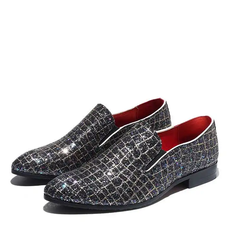 

sapato social masculino couro gingham glitter leather men slip on loafers summer causal velvet smoking slippers male shoes flats