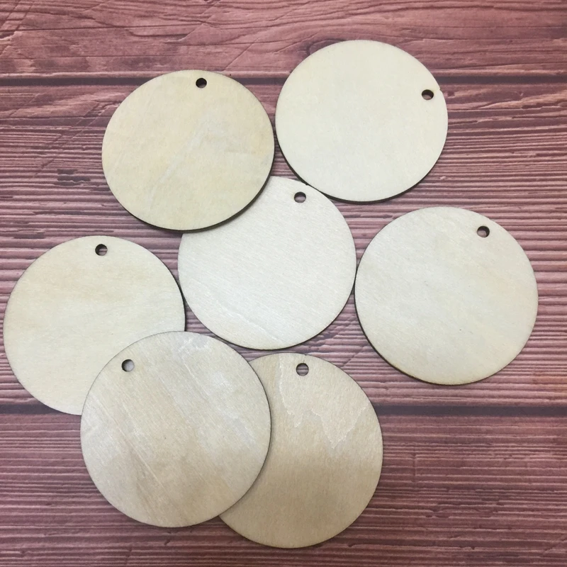 

50pcs hign quality natural plywood circle wooden discs laser cut wood decorations wood slices