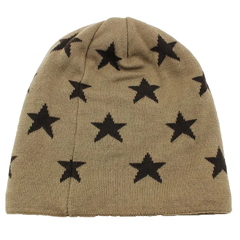 LOVINGSHA Skullies Bonnet Stars Design Winter Hats For Men Women Faux Fur Warm Baggy Knitted Knit Beanie Men\'s Winter Hat Caps