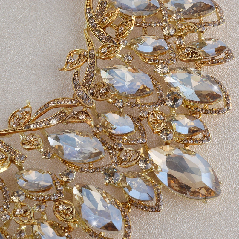 Gorgeous Champagne Color Jewelry Sets For Bridal Wedding Party Necklace And Earrings Dubai Fashion Big Dress Accessories