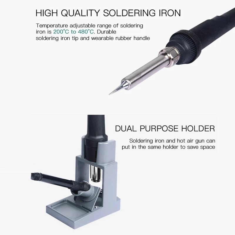 2 Trong 1 Không Chì BGA Súng Bắn Khí Nóng Bộ Hàn Điều Chỉnh SMD Hàn Làm Lại Trạm Điện Thoại Vi Mạch PCB Sửa Chữa