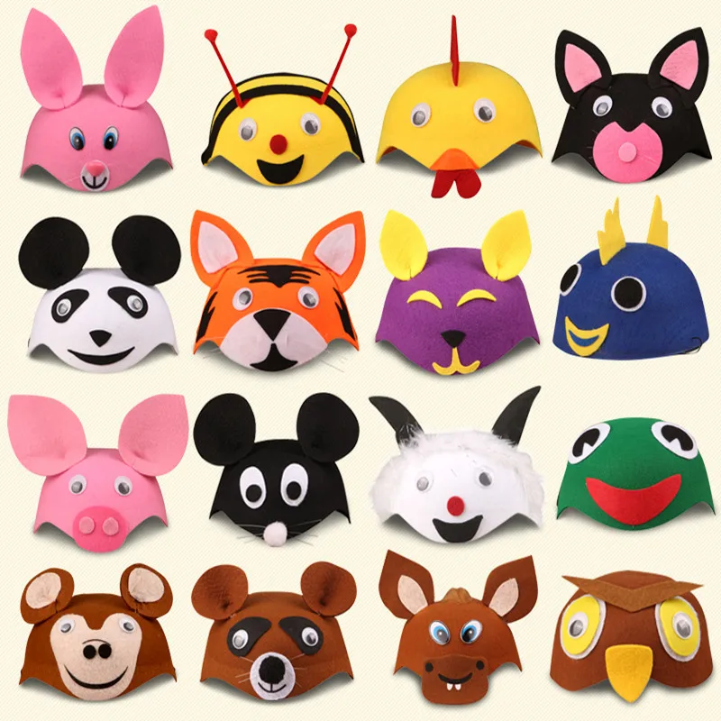 Sombrero de juguete para fiesta infantil, gorro de animales para bebé, gorros para sombreros de dibujos animados, juguetes para jugar, regalo de cumpleaños, sombrero de tela no tejida A032