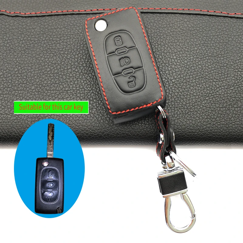 100% Leather Key Case Cover Holder For Citroen C3 C4 Xsara Picasso Berlingo C5 C8 For Peugeot 3 Button Folding Protective Cover