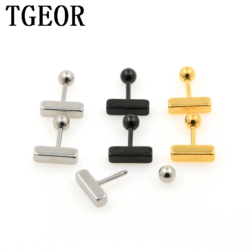 free shipping Hot titanium colors 30pcs 1.2*6*4/(3*10)mm surgical Stainless Steel stick cuboid ear tragus piercing earring