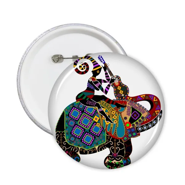 Cow Ride Blow Elephant Trekking China Minority Colorful Dressing Custom Totem Sketch Round Pin Badge Button 5pcs