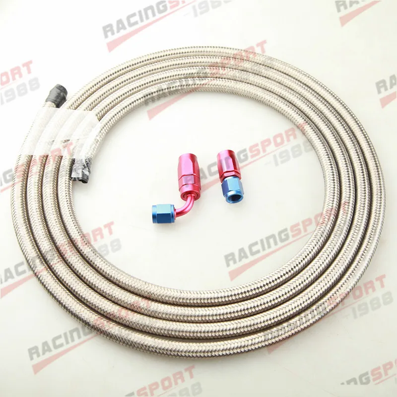 Stainless Steel Braided AN-8 8AN Fuel Gas Line Hose 3M + Swivel Hose End Fitting