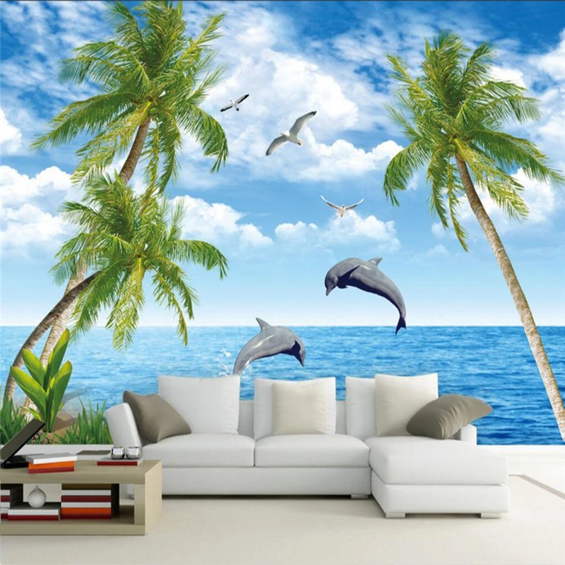 

beibehang Custom 3d photo wallpaper for living room TV background wall paper papel de parede 3d Seaside Dolphin Marine flooring