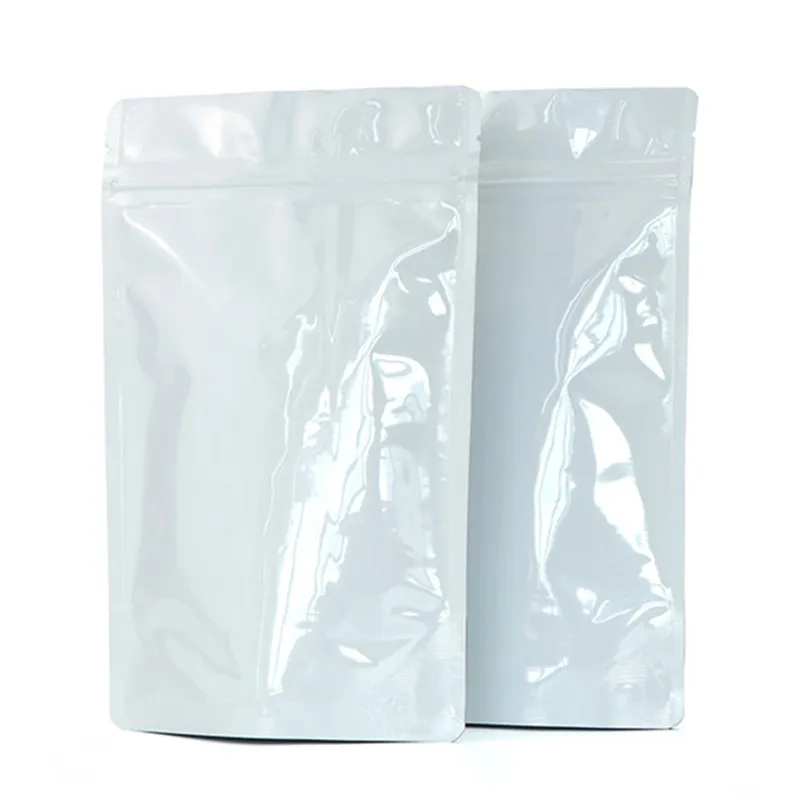 Wholesale Glossy White Stand up Aluminum Foil Ziplock Bag Snack Cookie Tea Coffee Packaging Bag Doypack White Foil Zipper Pouch