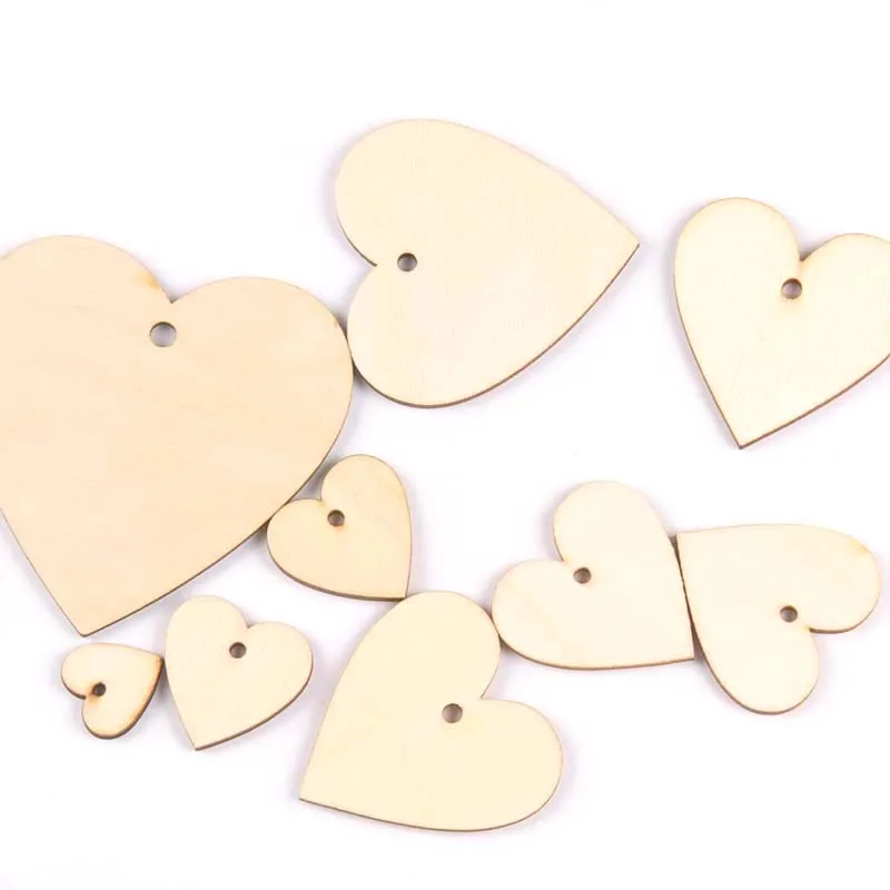 20-100mm One Holes Mix Heart Wooden Pattern Christmas Decorations For Home Ornament  DIY Wood Crafts For Home Ornaments m2190