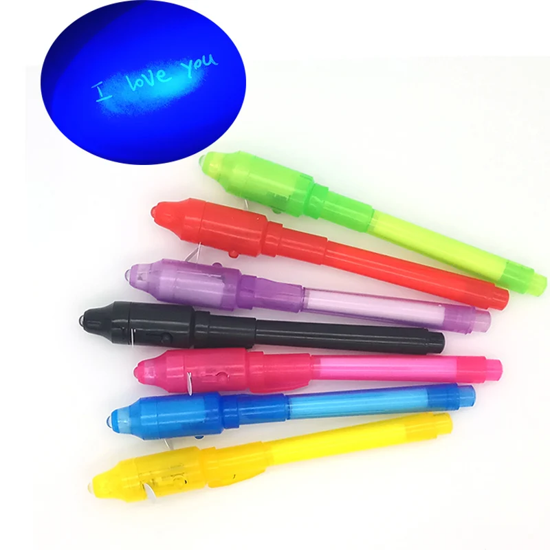 2 Pcs Invisible Ink Pen Magic Purple 2 In 1 UV Black Light Combo Creative Stationery School Office Drawing